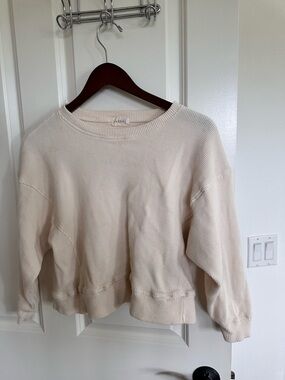 Cream Waffle-Knit Crewneck Sweater